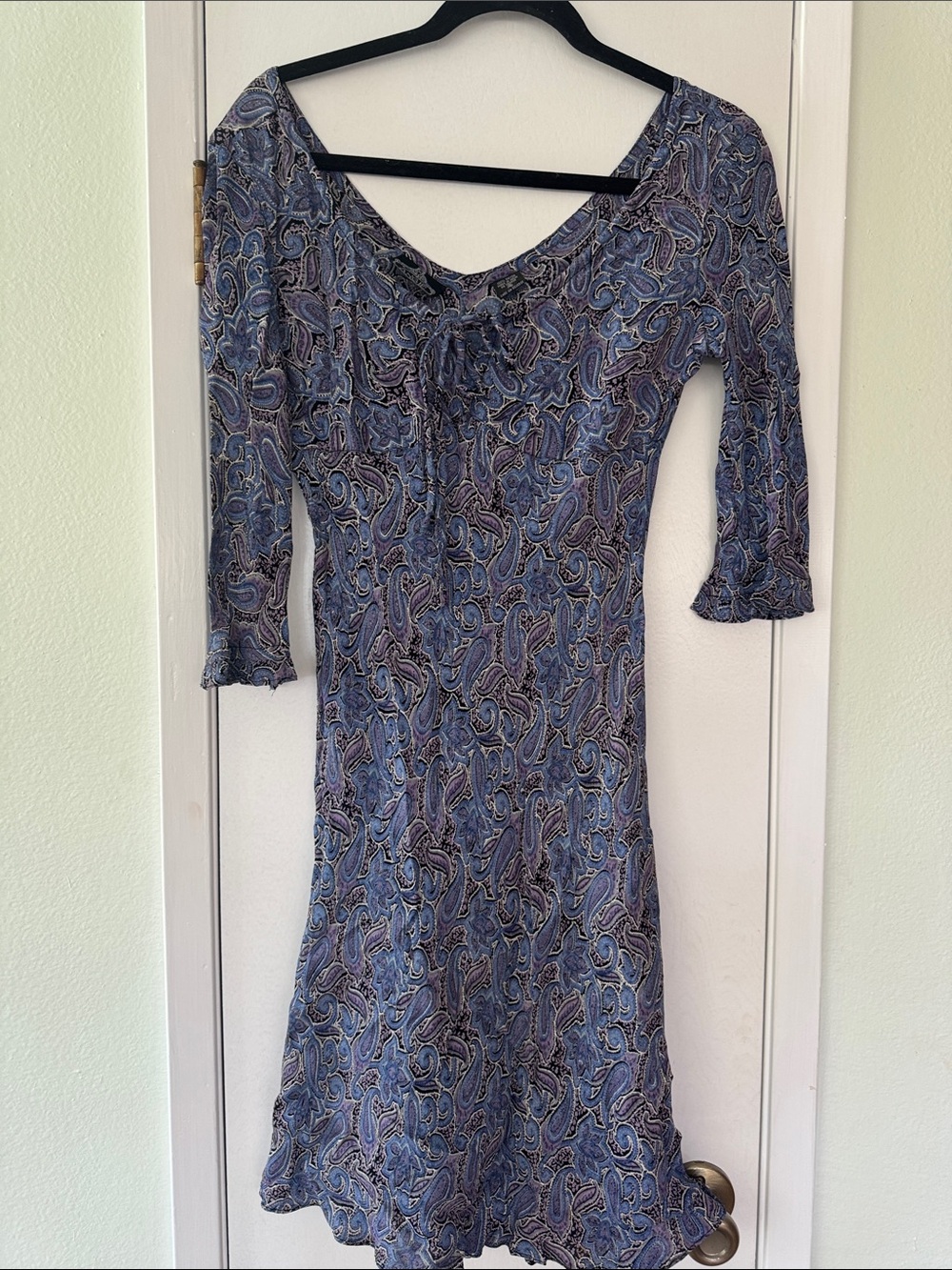 Angie Purple-Blue Paisley Scoop-Neck Midi Dress